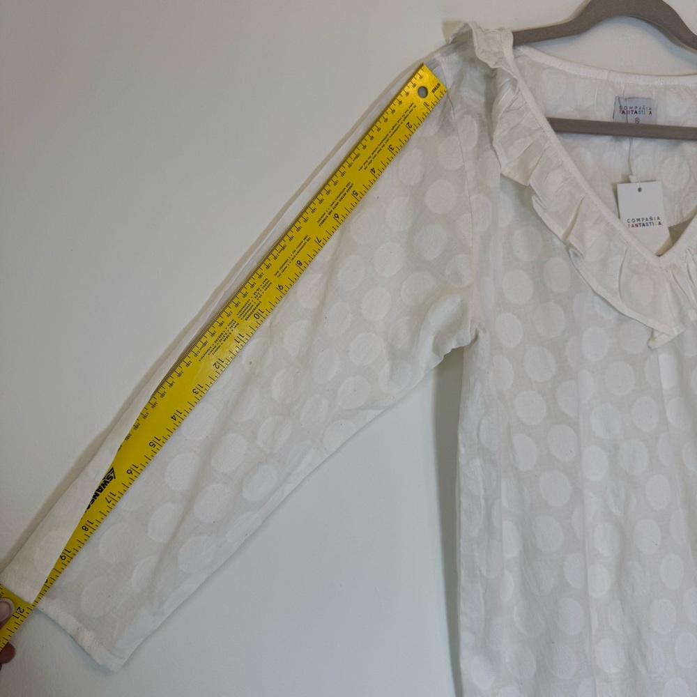 Compañia Fantastica White Cotton NWT Ruffled Blouse Feminine Office 0060 - Picture 10 of 13